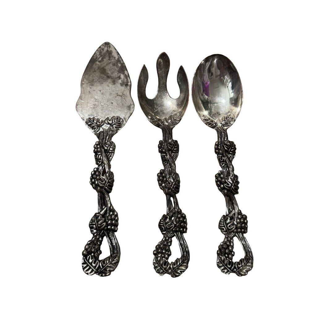 Vintage Godinger Silver Art Co. Graped Design Serving Spoon Fork Cake Server